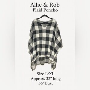 Allie & Rob Black White Buffalo Plaid Knit Poncho L/XL